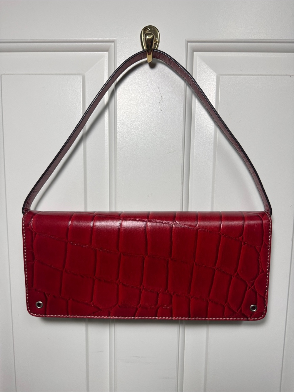Anne Klein Red Croc-Embossed Wristlet Shoulder Bag